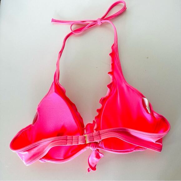 VS VICTORIAS SECRET Pink Ruffle Halter Tie Underwire Plunge Bikini Swim Top 36B - Picture 3 of 11